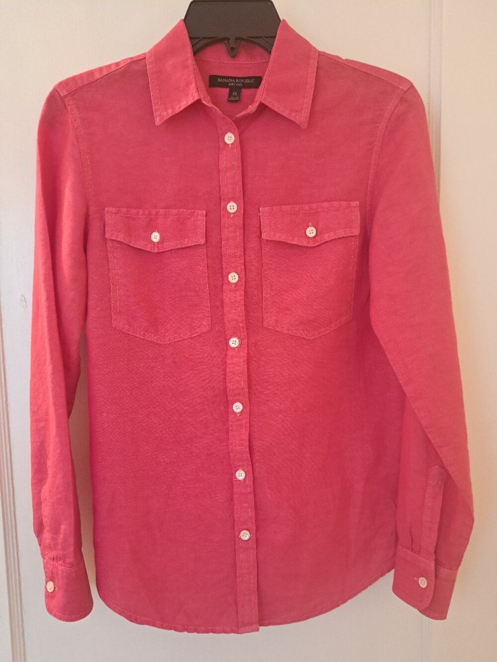 BANANA REPUBLIC Coral SOFT WASH Linen Blend Button Down Long Sleeve Shirt - XS